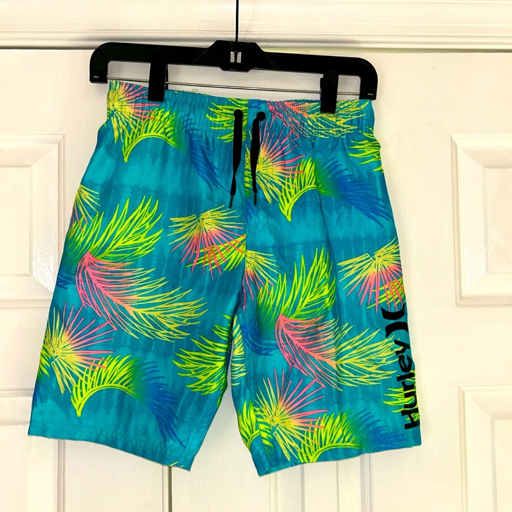 Hurley Blue and Neon Leaf Swim Shorts